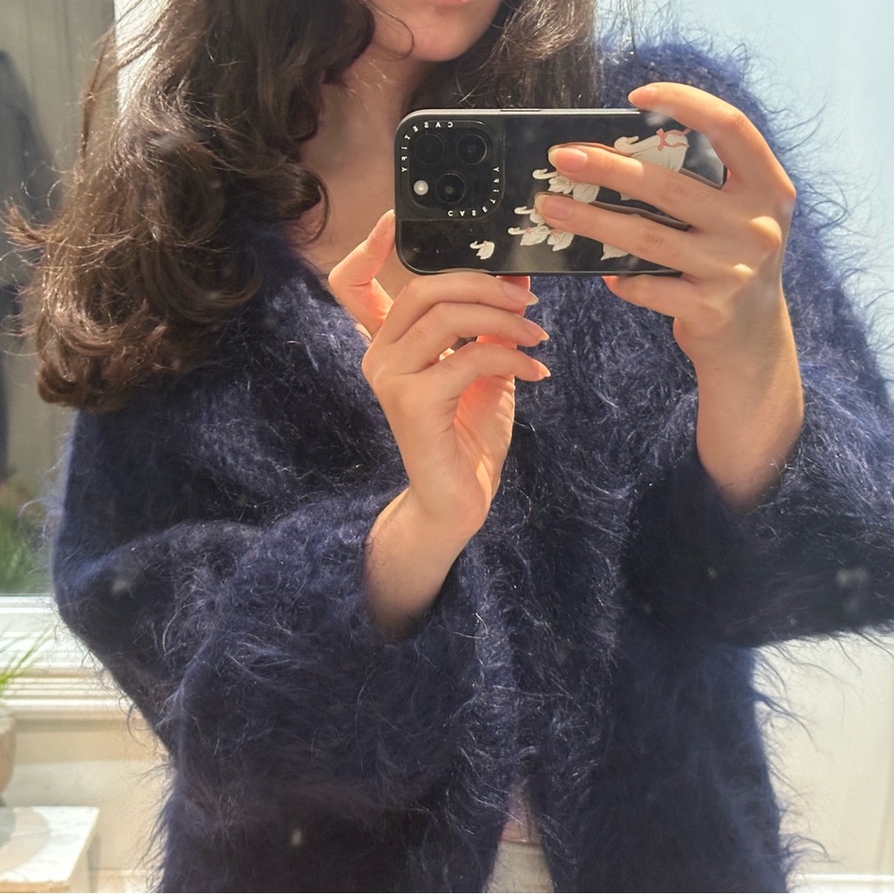 Elegant Navy Fuzzy Cardigan